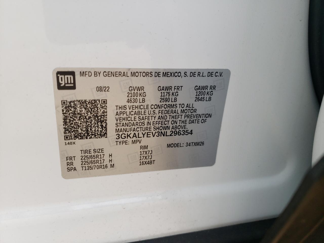 2022 GMC TERRAIN AT4 VIN:3GKALYEV3NL296354