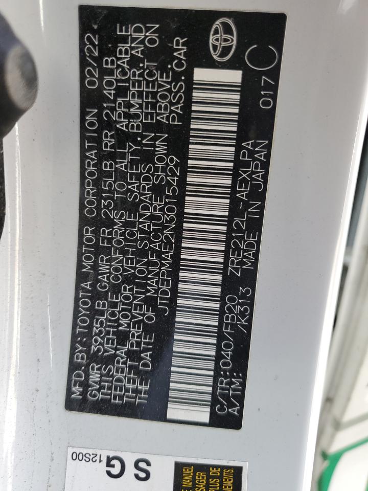 2022 TOYOTA COROLLA LE VIN:JTDEPMAE2N3015429