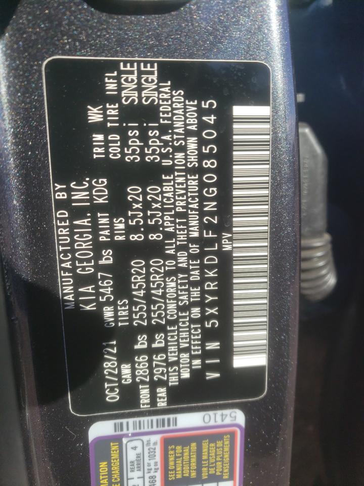 2022 KIA SORENTO SX VIN:5XYRKDLF2NG085045