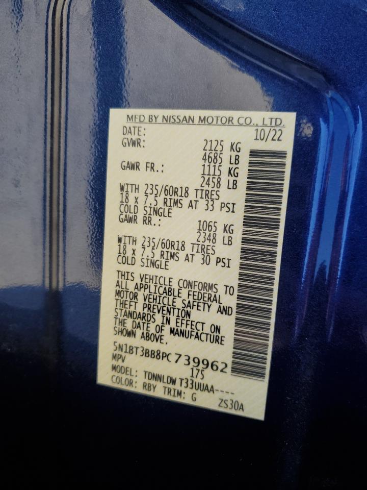 2023 NISSAN ROGUE SV VIN:5N1BT3BB8PC739962