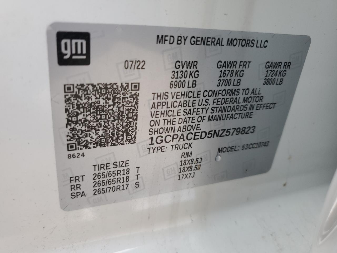 2022 CHEVROLET SILVERADO C1500 LT VIN:1GCPACED5NZ579823