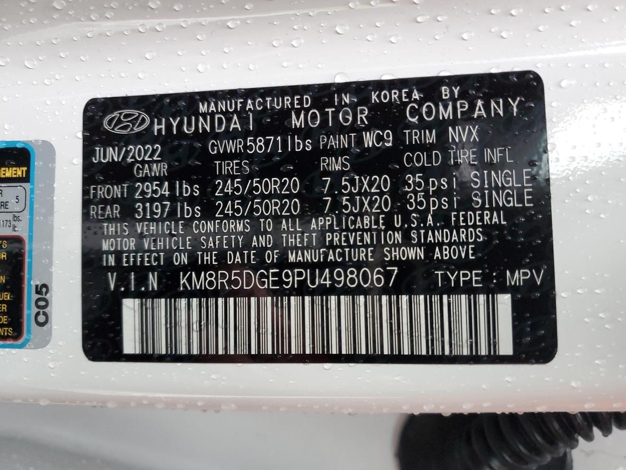 2023 HYUNDAI PALISADE LIMITED VIN:KM8R5DGE9PU498067
