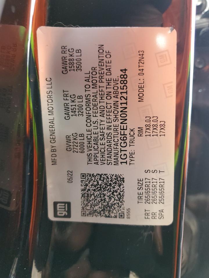 2022 GMC CANYON AT4 VIN:1GTG6FEN0N1215884