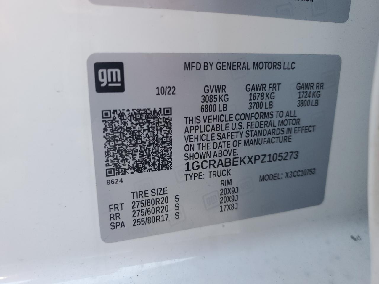 2023 CHEVROLET SILVERADO C1500 CUSTOM VIN:1GCRABEKXPZ105273