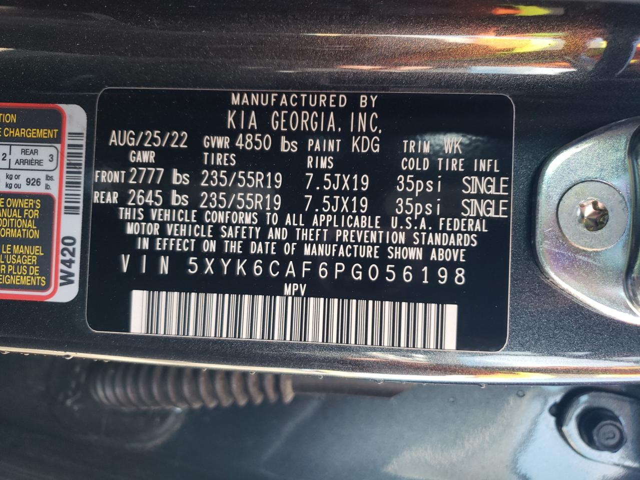 2023 KIA SPORTAGE X LINE VIN:5XYK6CAF6PG056198