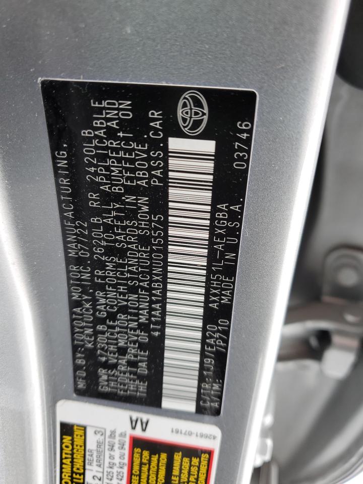 2022 TOYOTA AVALON XLE VIN:4T1AA1ABXNU015575