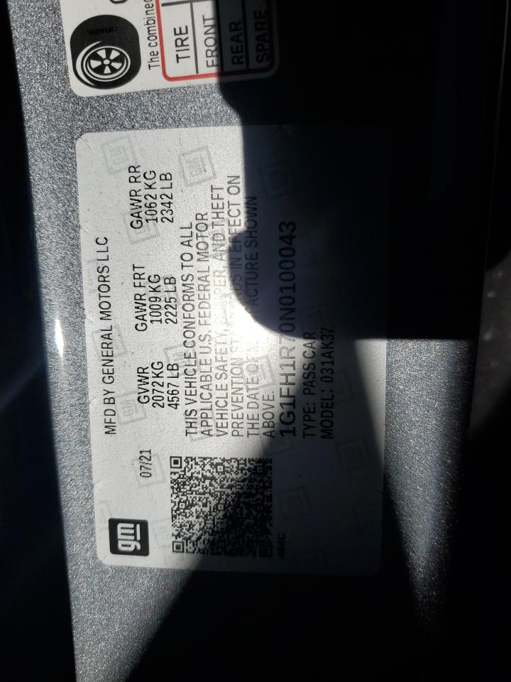 2022 CHEVROLET CAMARO SS VIN:1G1FH1R70N0100043