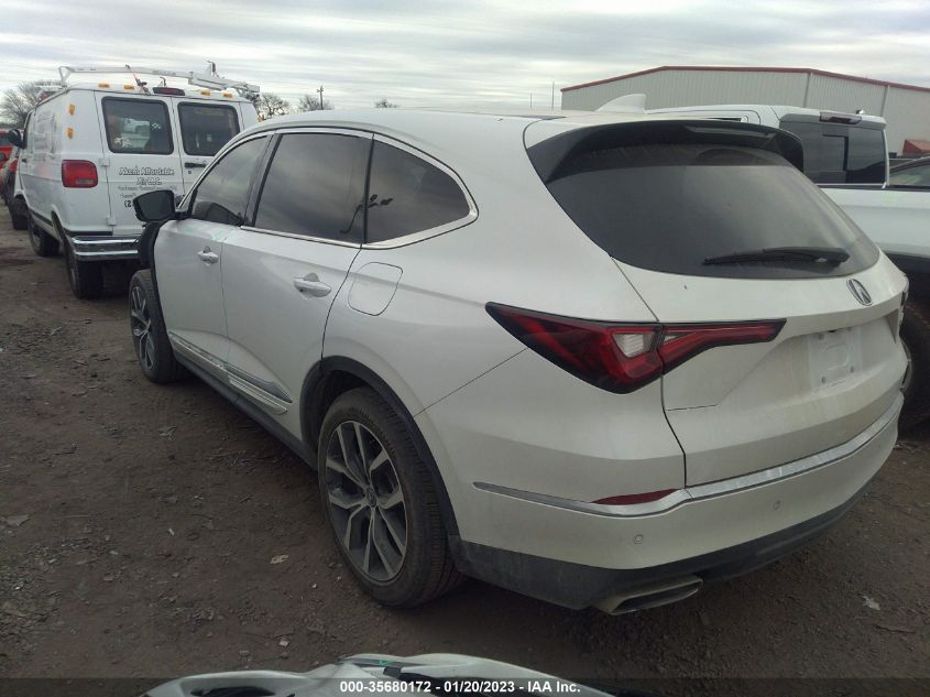 2022 ACURA MDX W/TECHNOLOGY PACKAGE VIN: 5J8YD9H43NL002268