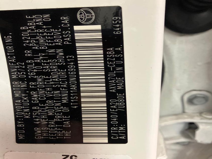 2022 TOYOTA CAMRY SE VIN: 4T1S11AK0NU699413