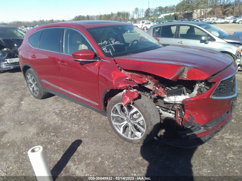2022 ACURA MDX W/TECHNOLOGY PACKAGE VIN: 5J8YE1H40NL012237