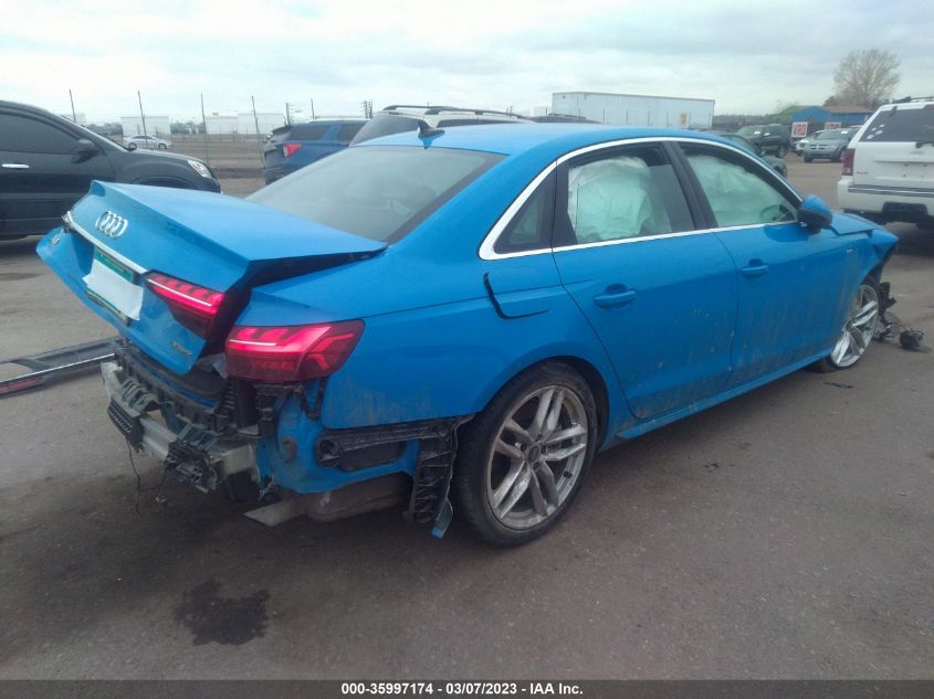 2022 AUDI A4 SEDAN S LINE PREMIUM PLUS VIN: WAUEAAF48NN015307