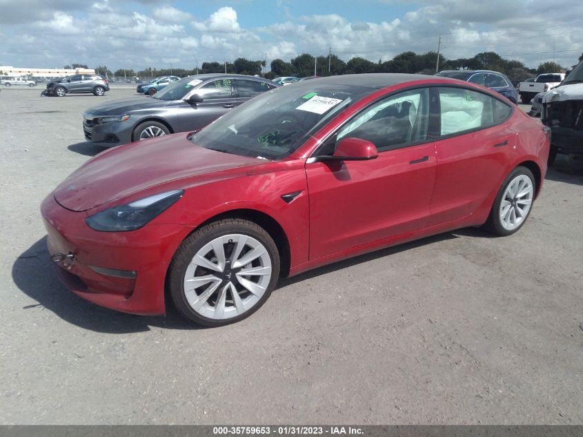 2022 TESLA MODEL 3 LONG RANGE VIN: 5YJ3E1EB4NF105051
