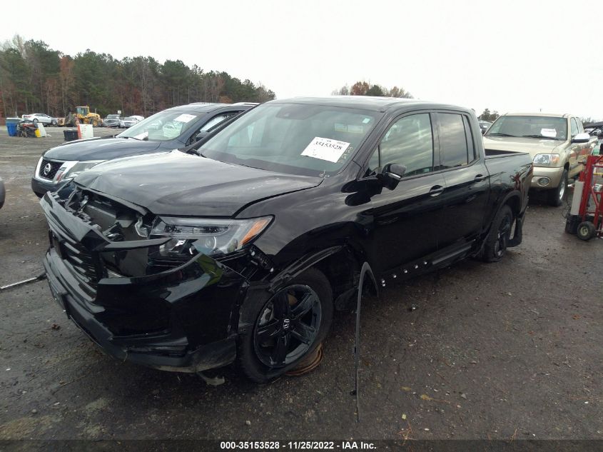 2022 HONDA RIDGELINE BLACK EDITION VIN: 5FPYK3F84NB025267