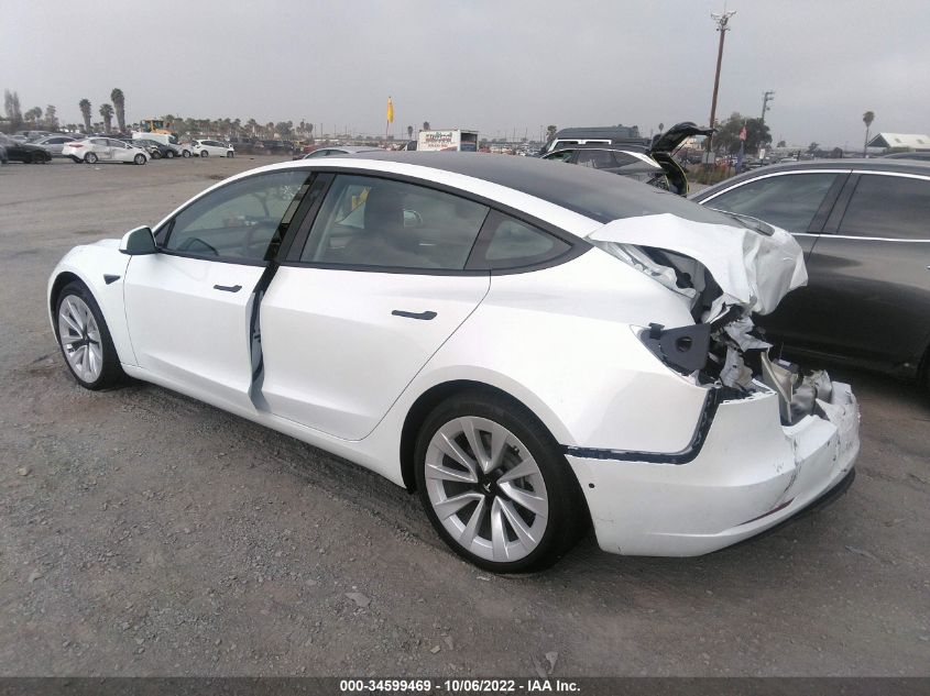 2022 TESLA MODEL 3 VIN: 5YJ3E1EA5NF296258