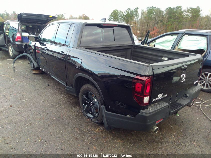 2022 HONDA RIDGELINE BLACK EDITION VIN: 5FPYK3F84NB025267