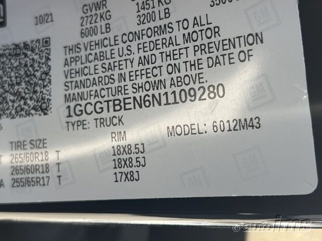 2022 CHEVROLET COLORADO 4WD WORK TRUCK VIN: 1GCGTBEN6N1109280