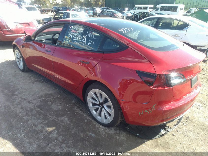 2022 TESLA MODEL 3 VIN: 5YJ3E1EA0NF287421